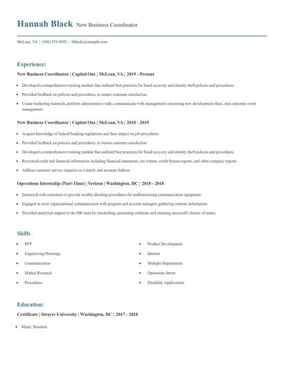 New Business Coordinator Resume