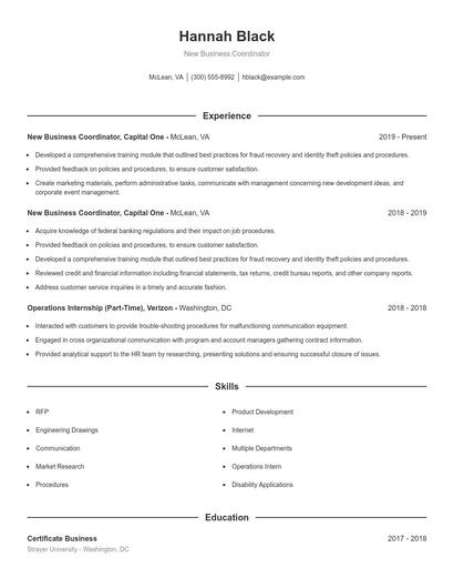 New Business Coordinator Resume