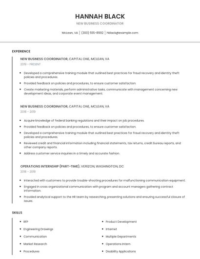 New Business Coordinator Resume
