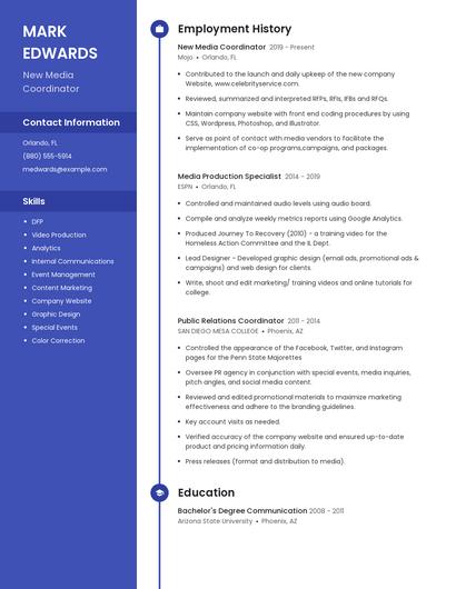 New Media Coordinator Resume
