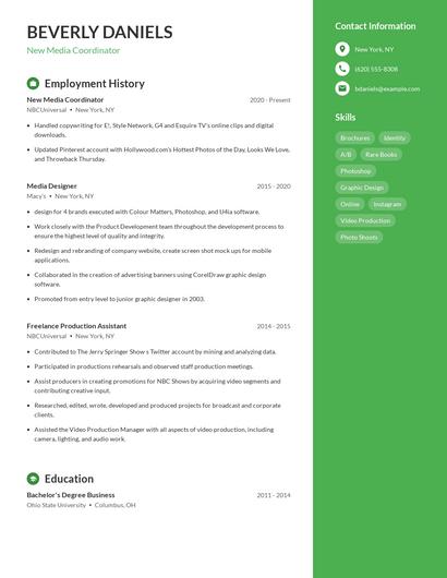 New Media Coordinator Resume
