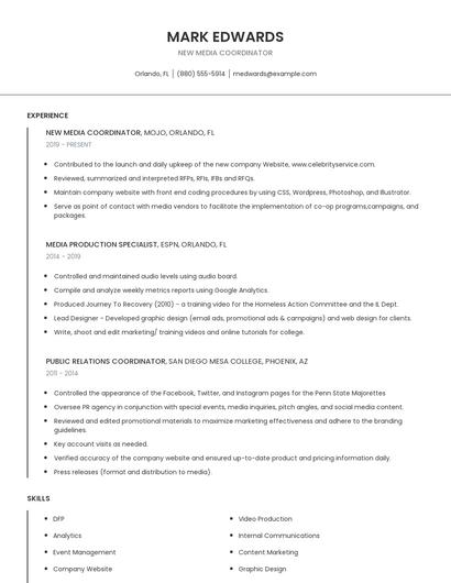 New Media Coordinator Resume