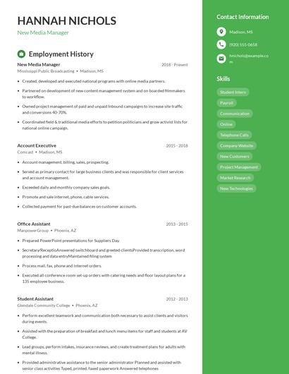 New Media Manager Resume