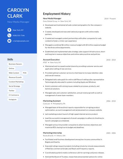 New Media Manager Resume