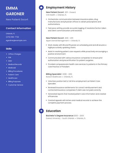 New Patient Escort Resume