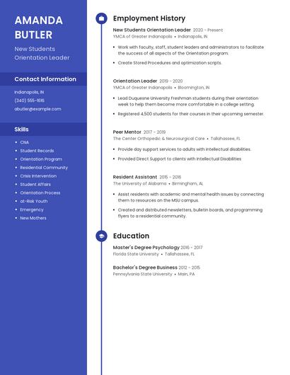 New Students Orientation Leader Resume