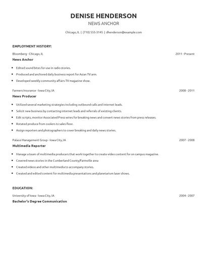 News Anchor Resume