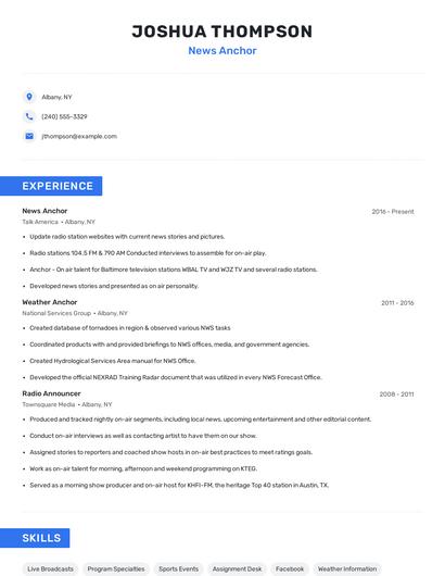 News Anchor Resume