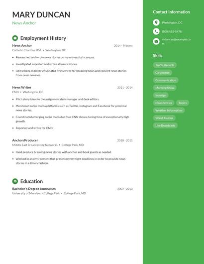 News Anchor Resume