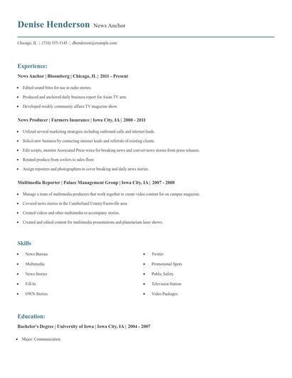 News Anchor Resume