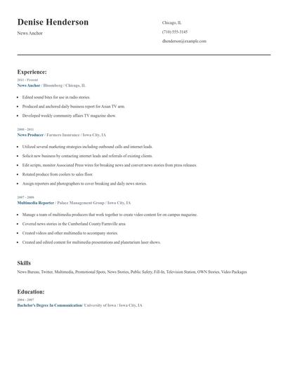 News Anchor Resume