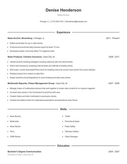 News Anchor Resume