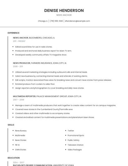 News Anchor Resume