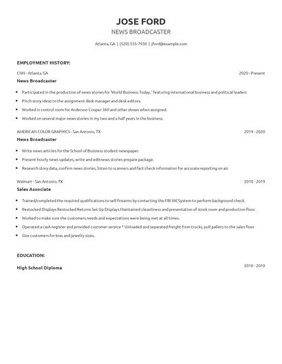News Broadcaster Resume