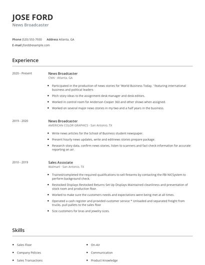 News Broadcaster Resume