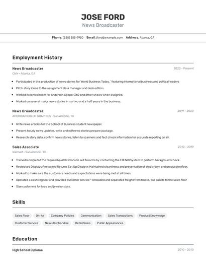 News Broadcaster Resume