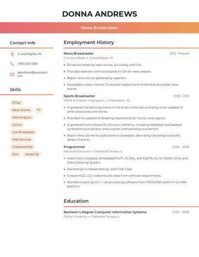 News Broadcaster Resume