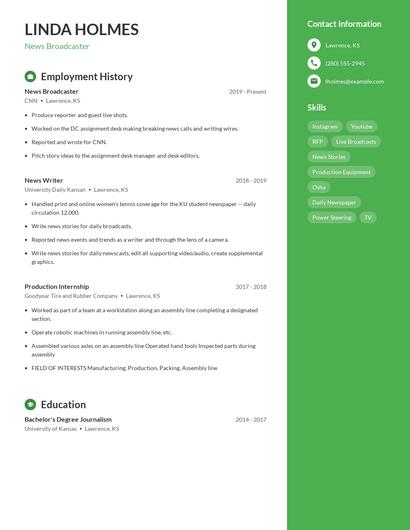 News Broadcaster Resume