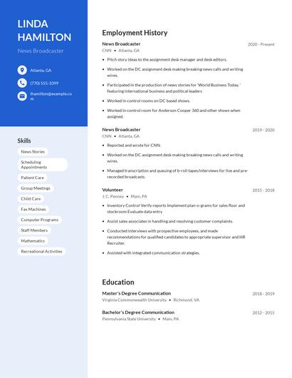 News Broadcaster Resume