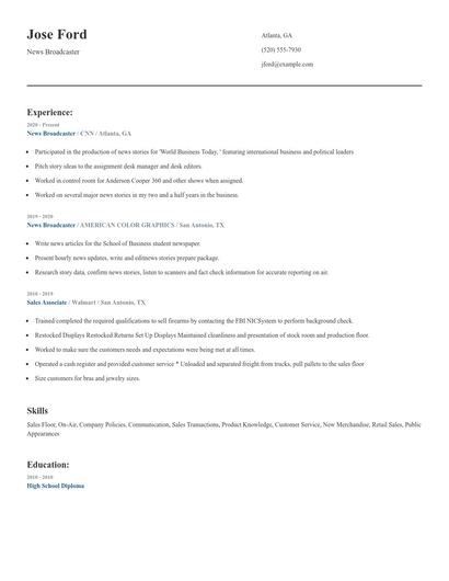 News Broadcaster Resume