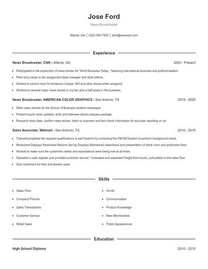 News Broadcaster Resume