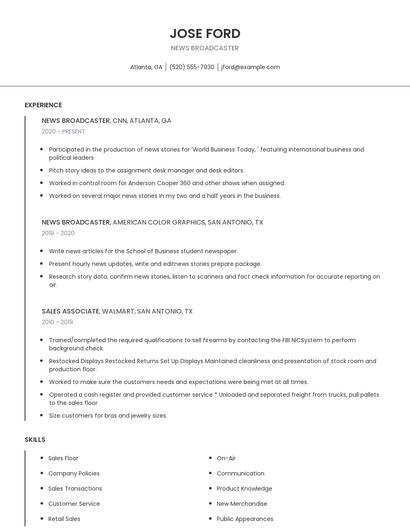 News Broadcaster Resume