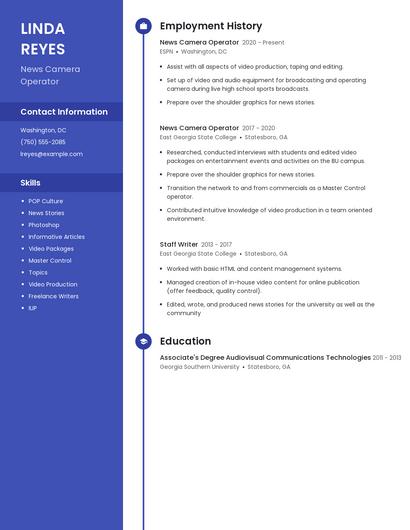 News Camera Operator Resume