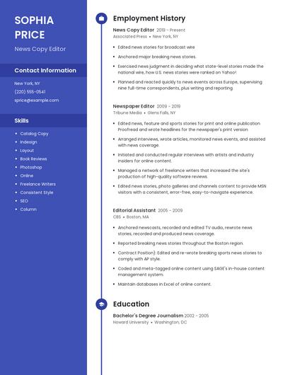 News Copy Editor Resume