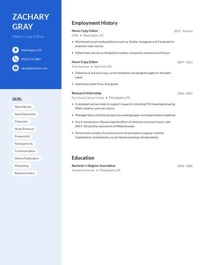 News Copy Editor Resume