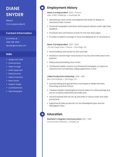 News Correspondent Resume