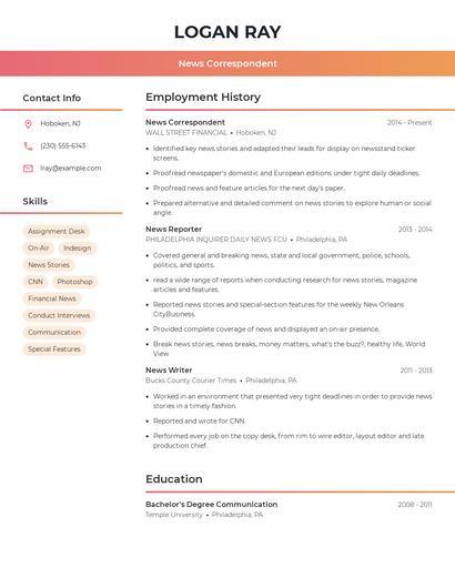 News Correspondent Resume