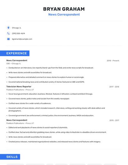 News Correspondent Resume