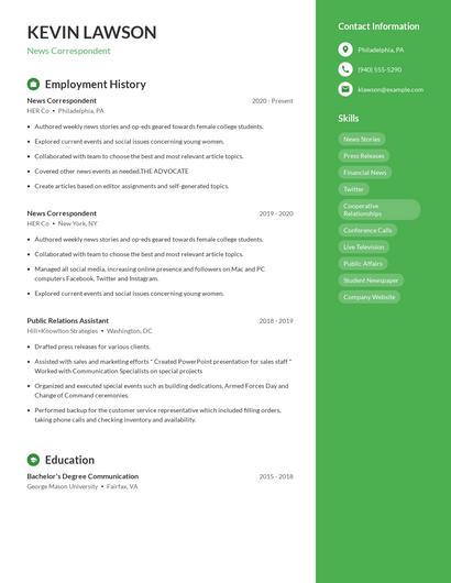 News Correspondent Resume