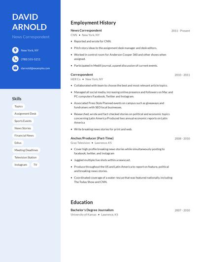 News Correspondent Resume