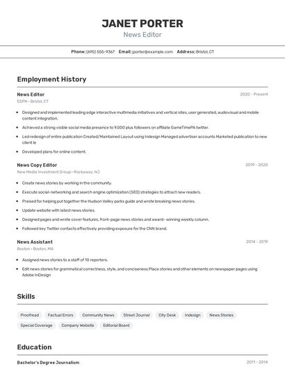 News Editor Resume