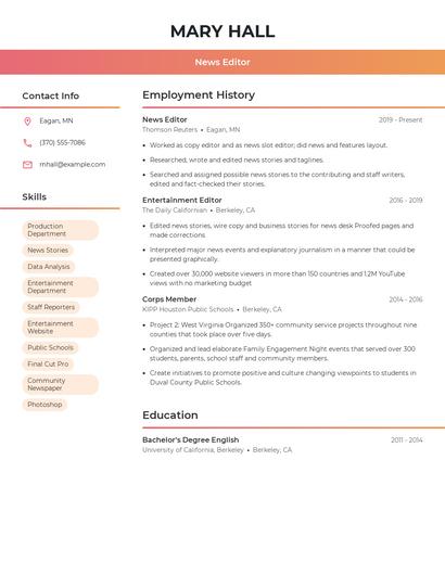 News Editor Resume
