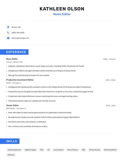 News Editor Resume