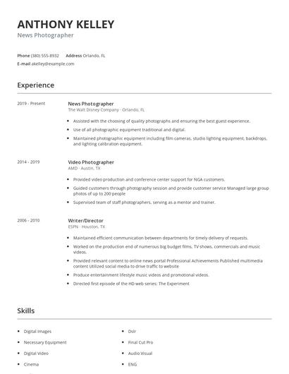 News Photographer Resume