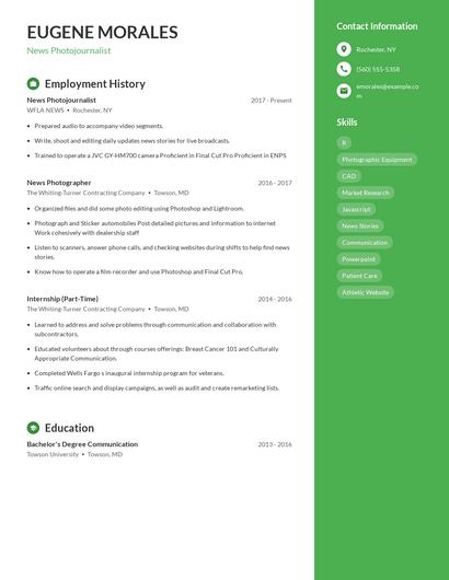 News Photojournalist Resume