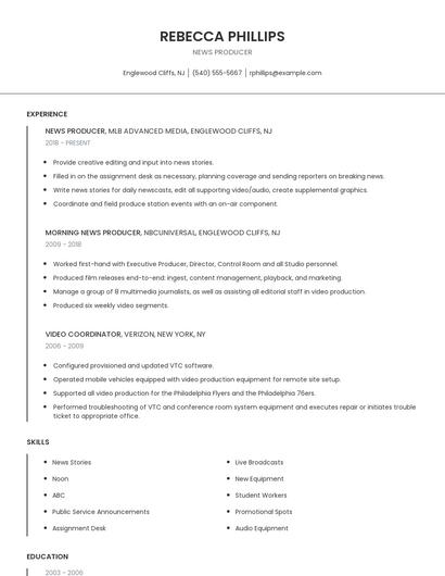 News Producer Resume
