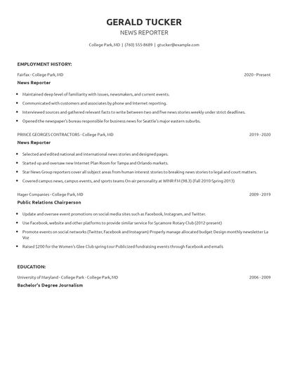 News Reporter Resume