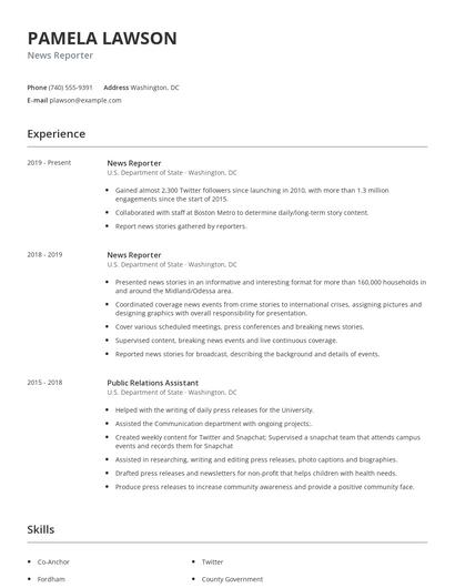 News Reporter Resume