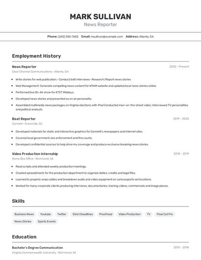 News Reporter Resume