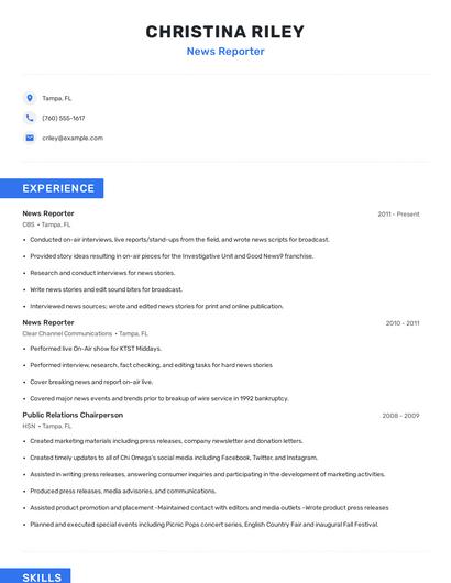News Reporter Resume