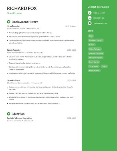 News Reporter Resume