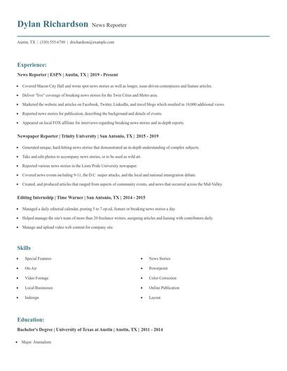 News Reporter Resume
