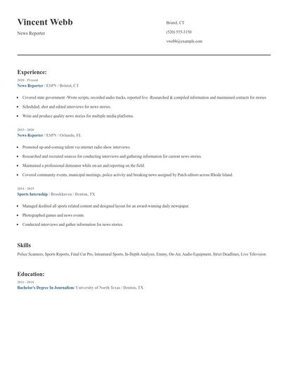 News Reporter Resume
