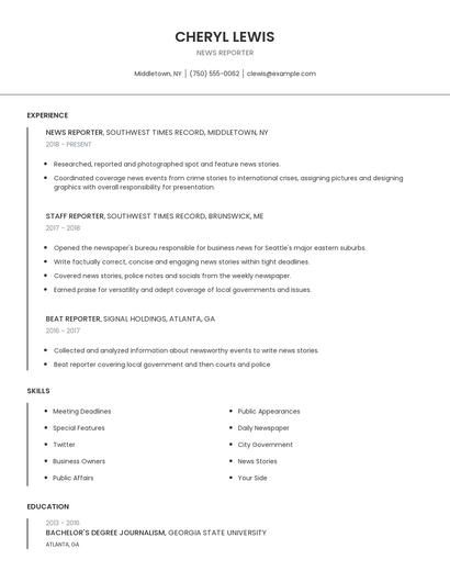 News Reporter Resume