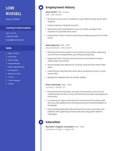 News Writer Resume