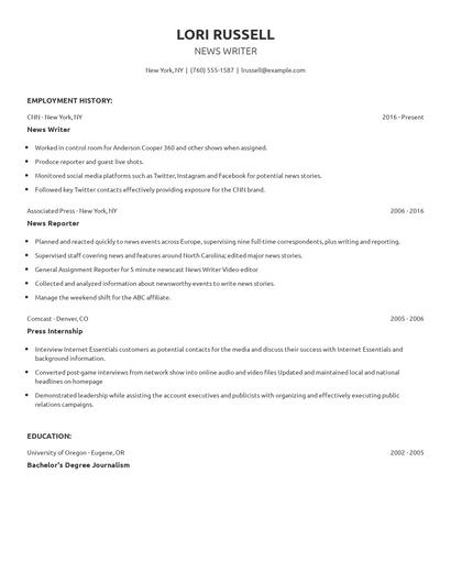 News Writer Resume